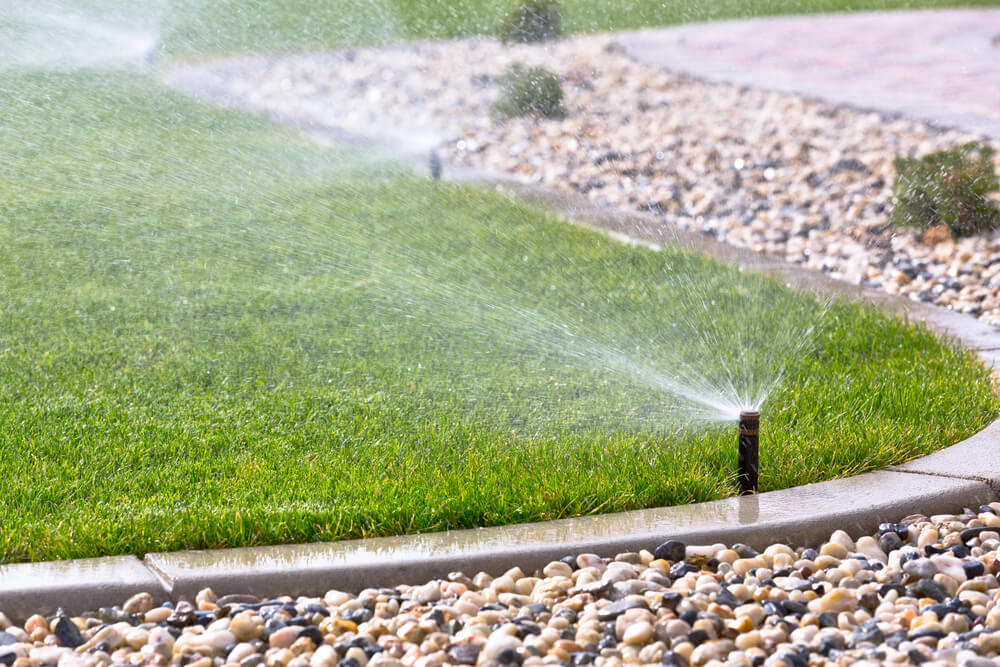 Automatische sproeiers bewateren gazon